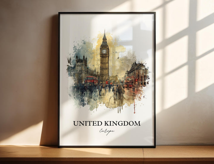 United Kingdom Wall Art, England Print, UK Watercolor Art, United Kingdom Gift, Travel Print, Travel Poster, Housewarming Gift
