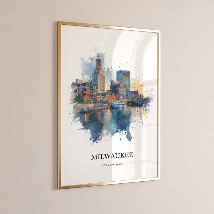 Milwaukee Wall Art, Milwaukee Print, Milwaukee WI Watercolor, Milwaukee Wisconsin Skyline, Travel Print, Travel Poster, Housewarming Gift