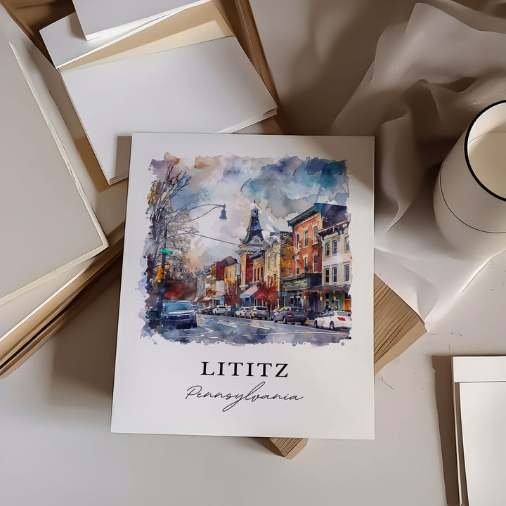 Lititz PA Wall Art, Lancaster County Print, Lititz Watercolor, Lititz Pennsylvania Gift,