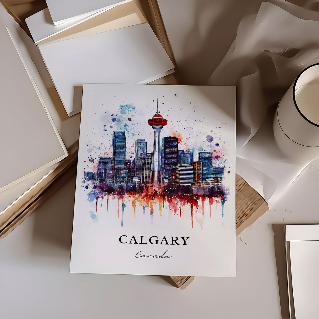 Calgary Wall Art, Calgary Print, Calgary Watercolor Art, Calgary Skyline Gift, Travel Print, Travel Poster, Housewarming Gift
