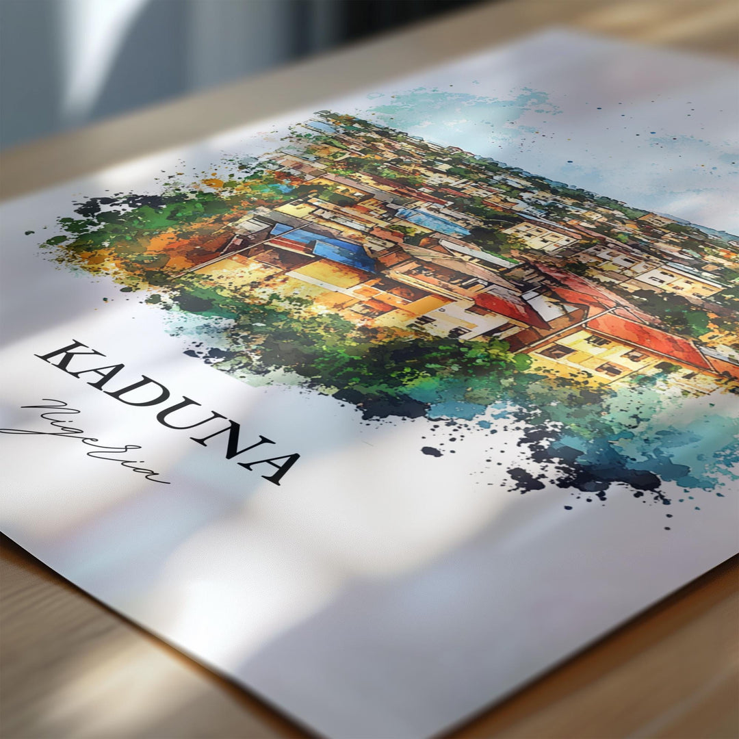 Kaduna Wall Art, Northern Nigeria Print, Nigeria Watercolor Art, Kaduna Nigeria Gift, Travel Print, Travel Poster, Housewarming Gift