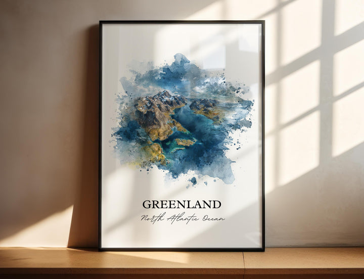 Greenland Wall Art, Greenland Print, Greenland Watercolor Art, Greenland Gift, Travel Print, Travel Poster, Housewarming Gift