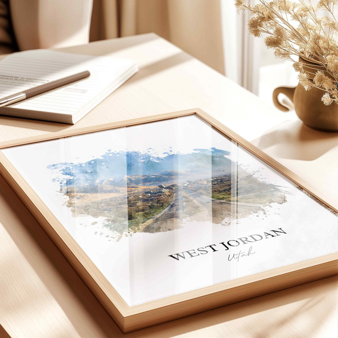 West Jordan Wall Art, Utah Print, West Jordan UT Watercolor Art, Salt Lake City Gift, Travel Print, Travel Poster, Housewarming Gift