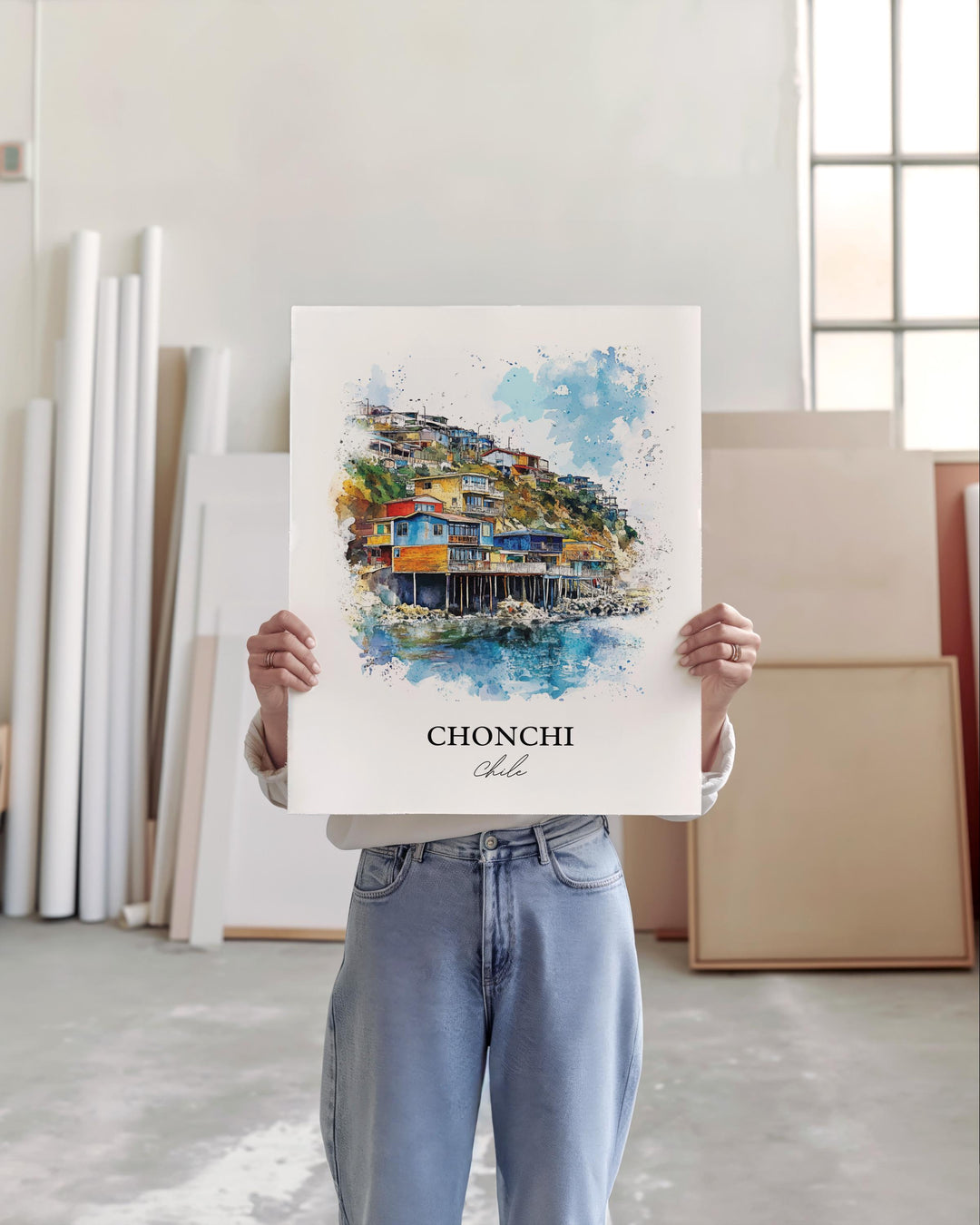 Chonchi Chile Wall Art, Chonchi Print, Chile Watercolor Art, Chonchi Chile Gift, Travel Print, Travel Poster, Housewarming Gift