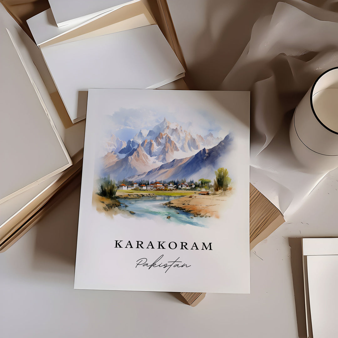 Karakoram travel art - Pakistan, Karakoram poster print, Karakoram Pakistan gift, Birthday present, Custom Text, Perfect Gift