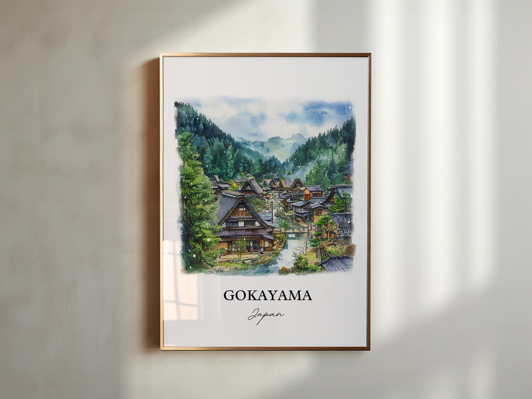 Gokayama Wall Art, Shogawa River Valley Print, Japan Watercolor Art, Gokayama Japan Gift, Travel Print, Travel Poster, Housewarming Gift