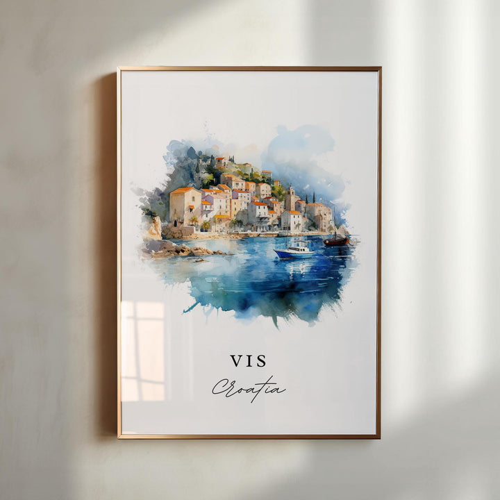 Vis Croatia Wall Art, Vis Print, Vis Watercolor Art, Vis Croatia Gift, Croatia