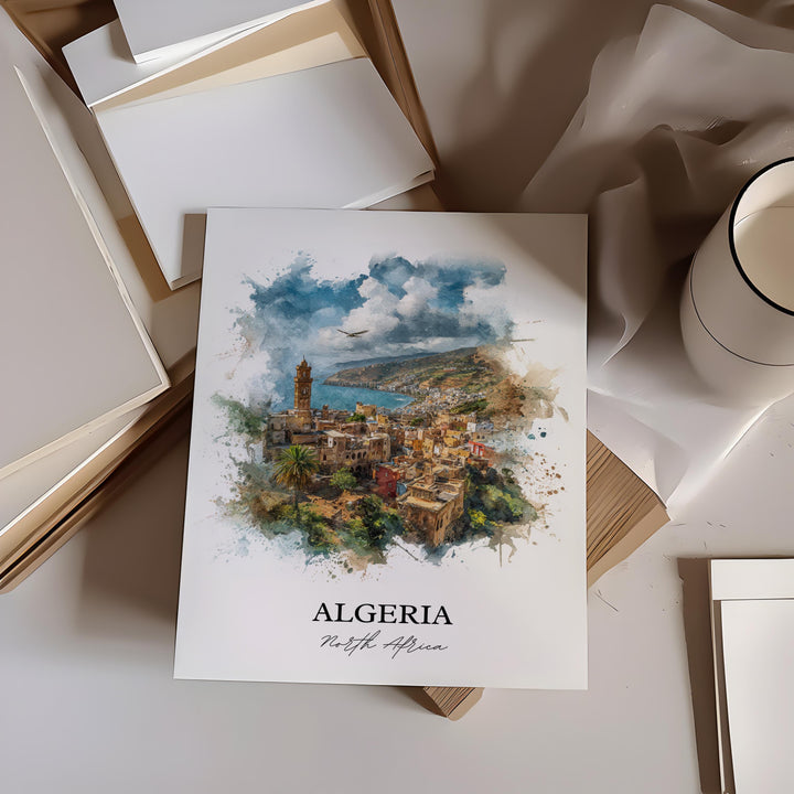 Algeria Wall Art, Algeria Print, Algeria Watercolor Art, Algeria Gift, Algeria Travel Print, Travel Poster, Housewarming Gift