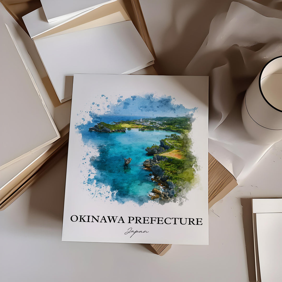 Okinawa Wall Art, Okinawa Print, Okinawa Watercolor Art, Okinawa Japan Gift, Japan Travel Print, Travel Poster, Housewarming Gift