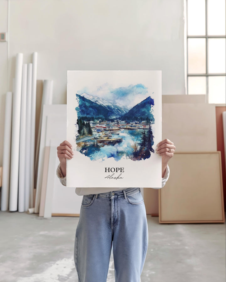 Hope Alaska Wall Art, Kenai Peninsula Print, Alaska Watercolor Art, Hope AK Gift, Travel Print, Travel Poster, Housewarming Gift