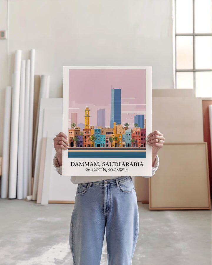Dammam Art, Dammam Retro Travel Art, Dammam Home Decor, Dammam Gift, Saudi Arabia Travel Art, Travel Prints, Housewarming Gift