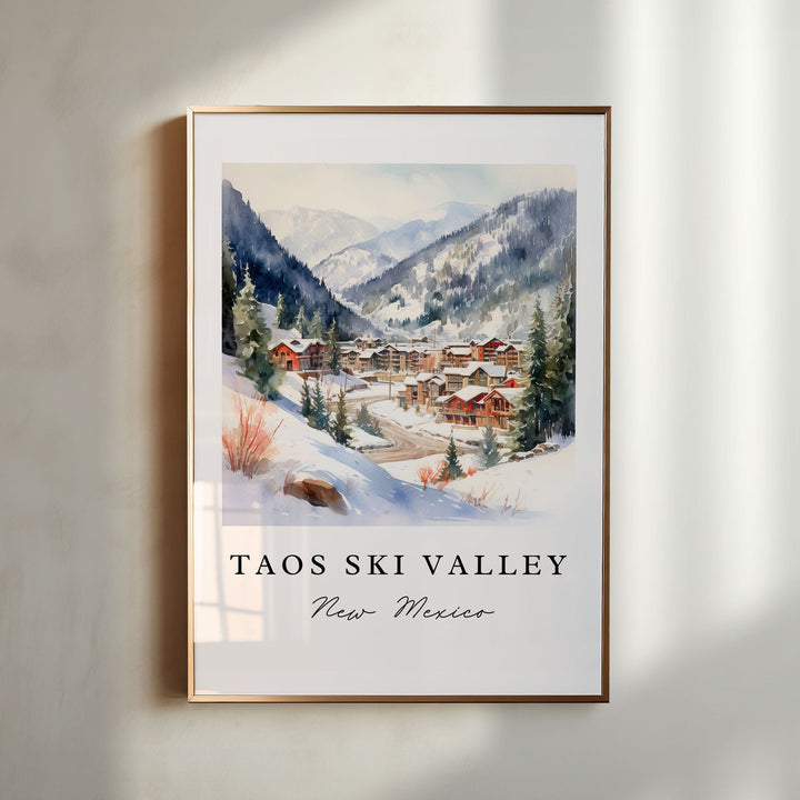 Taos Ski Valley traditional travel art - New Mexico, Taos NM poster print, Wedding gift, Birthday present, Custom Text, Perfect Gift