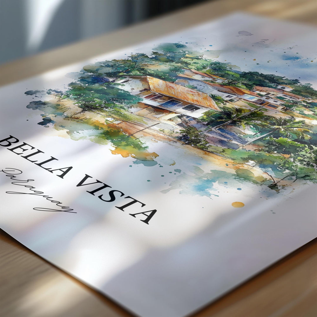 Bella Vista Paraguay Wall Art, Bella Vista Print, Paraguay Watercolor Art, Paraguay Gift, Travel Print, Travel Poster, Housewarming Gift