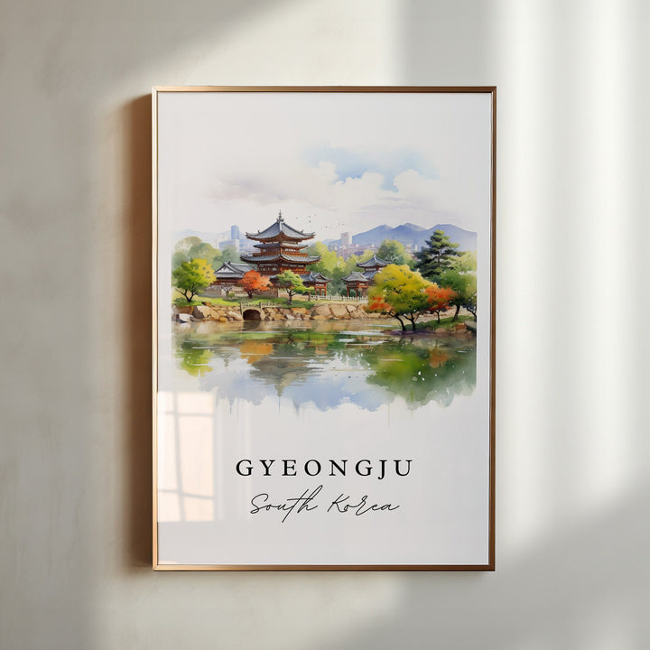 Gyeongju traditional travel art - South Korea, Gyeongju poster, Wedding gift, Birthday present, Custom Text, Personalized Gift