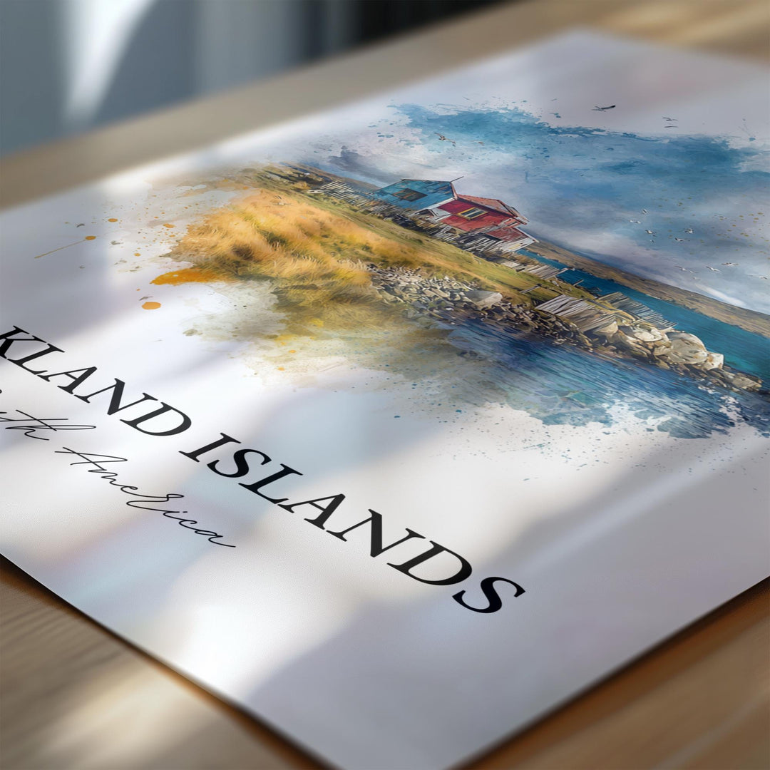 Falkland Islands Art, Islas Malvinas Print, Falkland Watercolor Art, Falkland Islands Gift, Travel Print, Travel Poster, Housewarming Gift
