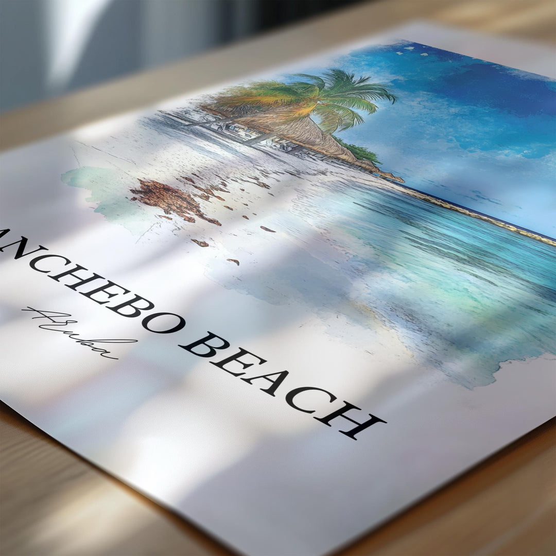 Manchebo Beach Wall Art, Eagle Beach Print, Aruba Watercolor Art, Manchebo Beach Gift, Travel Print, Travel Poster, Housewarming Gift