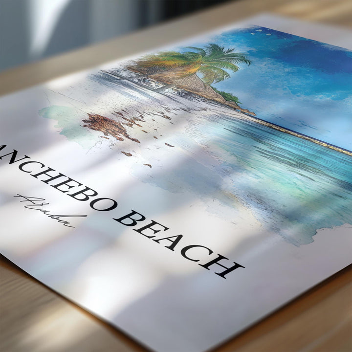 Manchebo Beach Wall Art, Eagle Beach Print, Aruba Watercolor Art, Manchebo Beach Gift, Travel Print, Travel Poster, Housewarming Gift