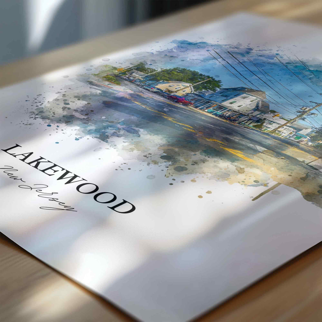 Lakewood NJ Wall Art, Lakewood Print, New Jersey Watercolor Art, Lakewood NJ Gift, Travel Print, Travel Poster, Housewarming Gift