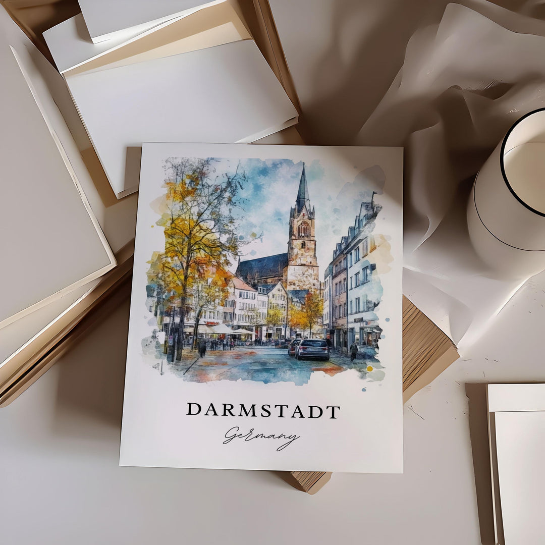 Darmstadt Germany Wall Art, Darmstadt Print, Frankfurt Watercolor Art, Dramstadt Gift,