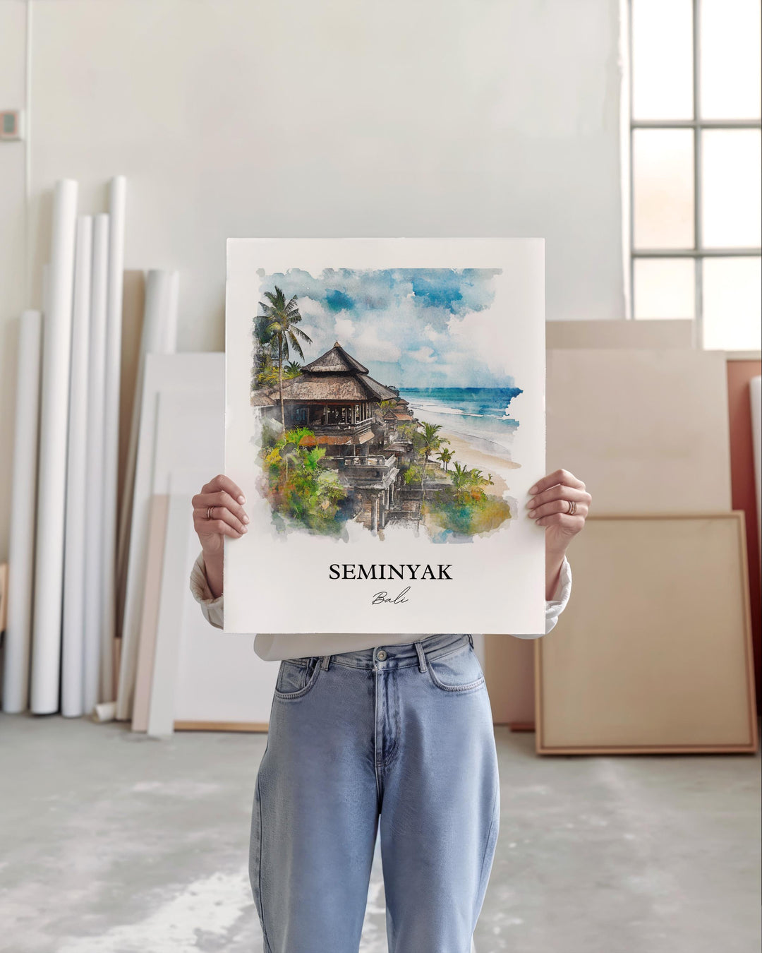 Seminyak Wall Art, Seminyak Beach Print, Bali Watercolor Art, Seminyak Bali Gift, Travel Print, Travel Poster, Housewarming Gift