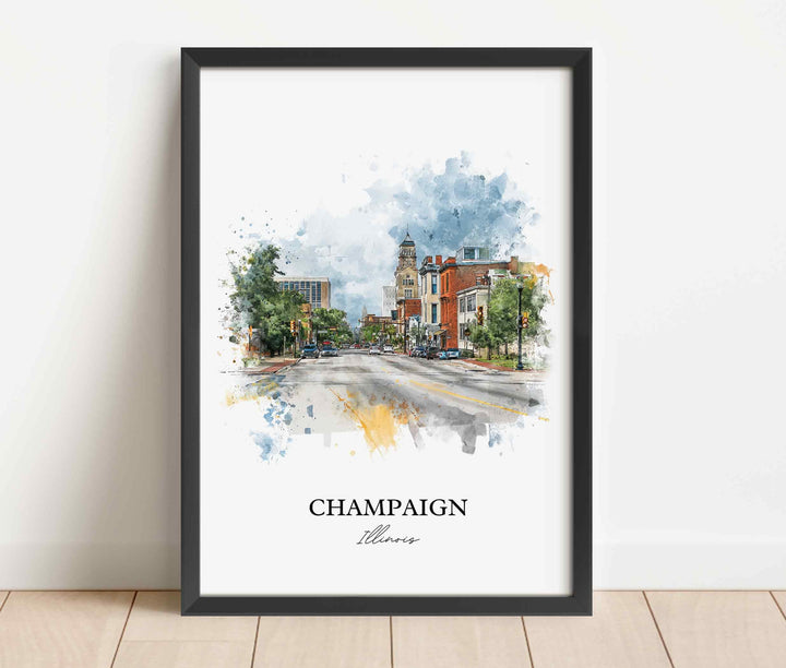 Champaign IL Wall Art, Champaign Print, Illinois Watercolor Art, Champaign Illinois Gift, Travel Print, Travel Poster, Housewarming Gift