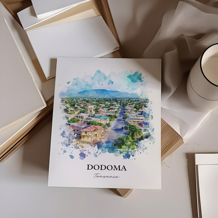 Dodoma Wall Art, Dodoma City Print, Tanzania Watercolor Art, Dodoma Tanzania Gift, Travel Print, Travel Poster, Housewarming Gift
