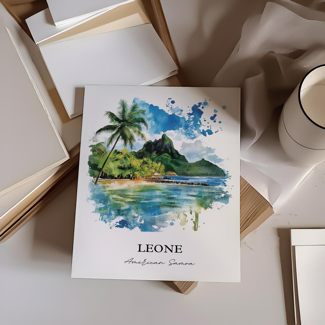 Leone American Samoa Art, Tutuila Island Print, Leone Watercolor Art, American Samoa Gift, Travel Print, Travel Poster, Housewarming Gift