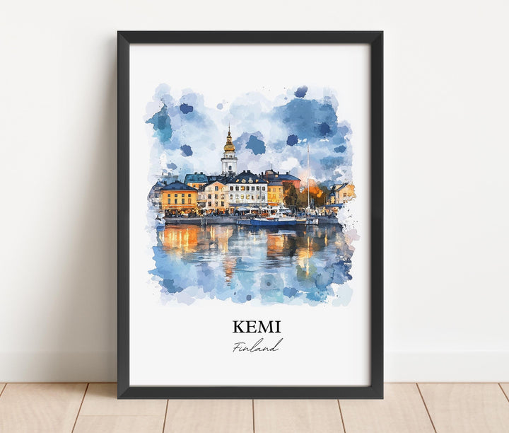 Kemi Finland Wall Art, Lapland Print, Finland Watercolor Art, Kemi Finland Gift, Travel Print, Travel Poster, Housewarming Gift