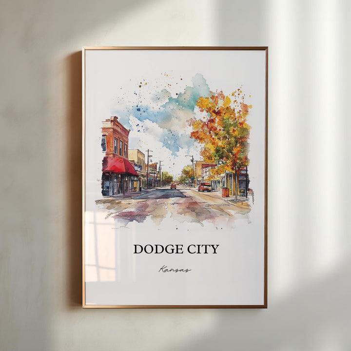 Dodge City Wall Art, Ford County Print, Kansas Watercolor Art, Dodge City KS Gift, Travel Print, Travel Poster, Housewarming Gift