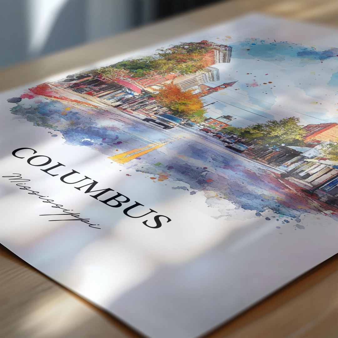 Columbus MS Art, Lowndes County Print, Mississippi Watercolor, Columbus Mississippi Gift, Travel Print, Travel Poster, Housewarming Gift