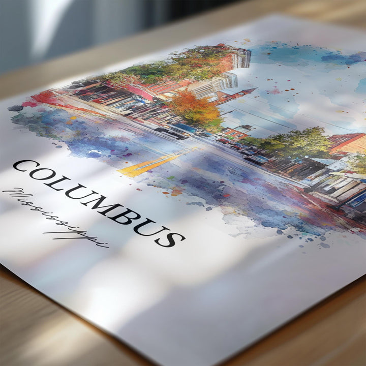 Columbus MS Art, Lowndes County Print, Mississippi Watercolor, Columbus Mississippi Gift, Travel Print, Travel Poster, Housewarming Gift