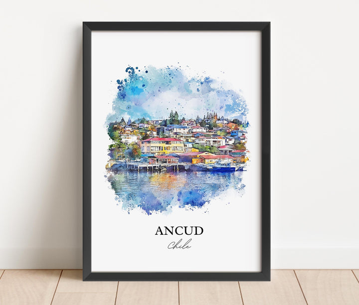 Ancud Chile Wall Art, Chiloé Island Print, Chile Watercolor Art, Ancud Chile Gift, Travel Print, Travel Poster, Housewarming Gift