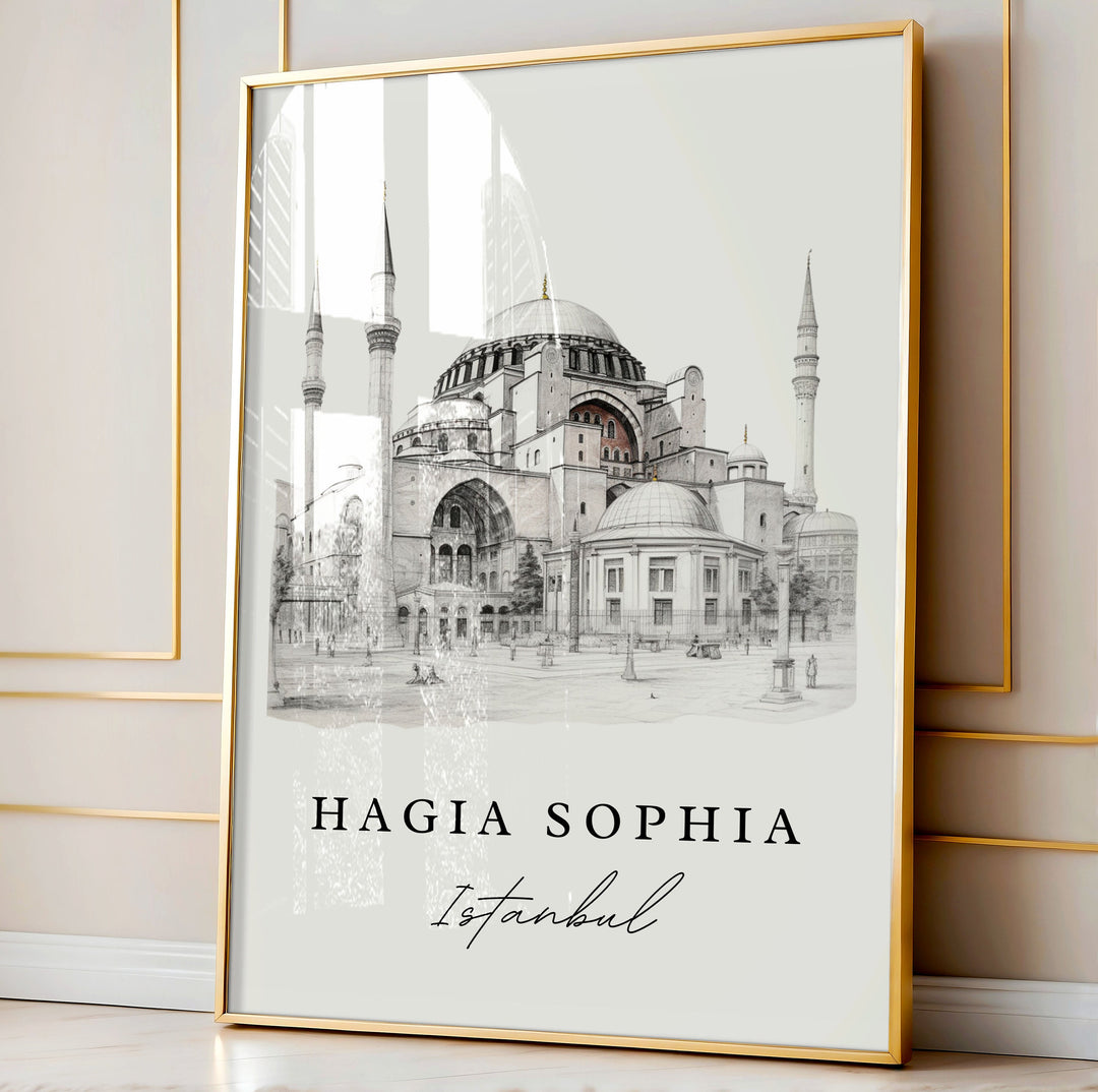 Hagia Sophia Pencil Sketch travel art - Istanbul, Hagia Sophia poster print, Wedding gift, Birthday present, Custom Text, Perfect Gift