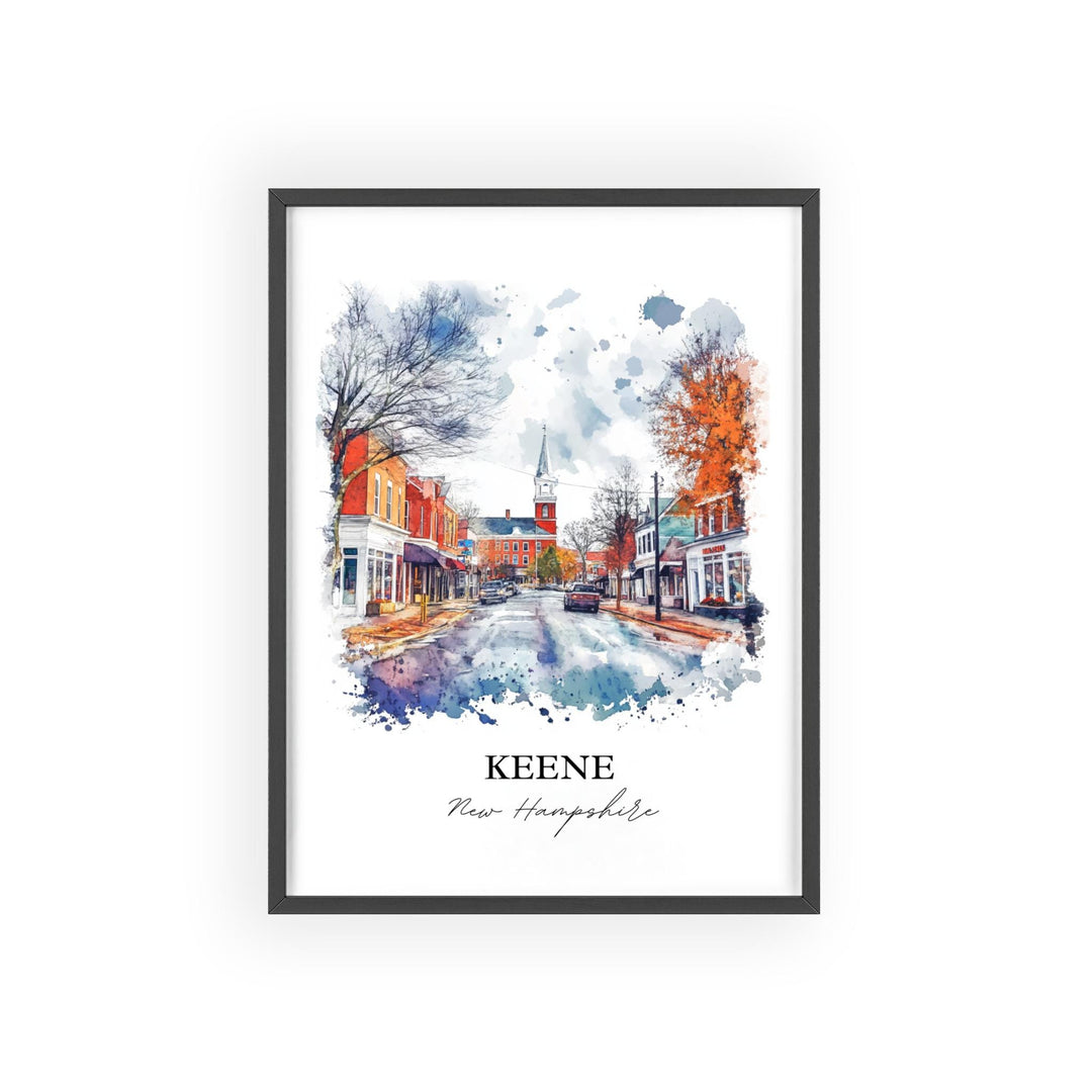 Keene NH Wall Art, Keene Print, New Hampshire Watercolor Art, Keene NH Gift, Travel Print, Travel Poster, Housewarming Gift