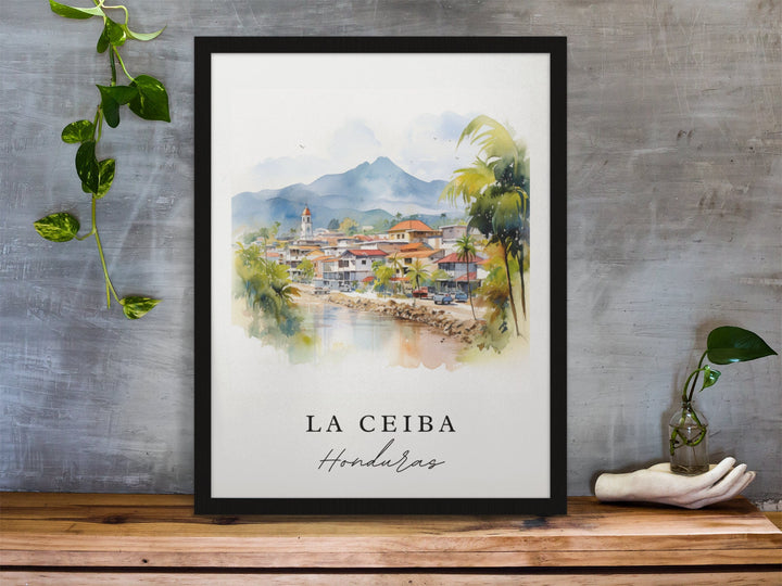 La Ceiba traditional travel art - Honduras, La Ceiba poster, Wedding gift, Birthday present, Custom Text, Personalized Gift