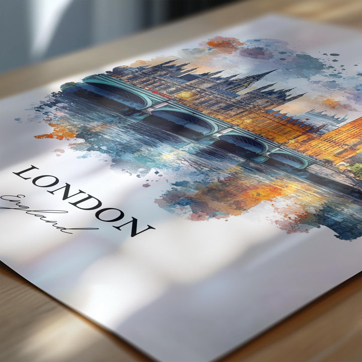 London Wall Art, Big Ben Print, England Watercolor Art, London UK Gift, Travel Print, Travel Poster, Housewarming Gift
