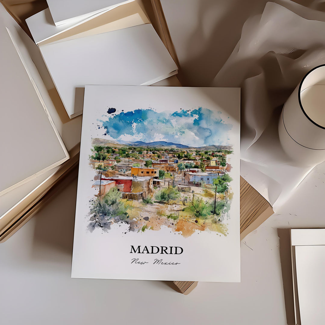 Madrid NM Wall Art, Santa Fe Print, New Mexico Watercolor Art, Madrid New Mexico Gift, Travel Print, Travel Poster, Housewarming Gift