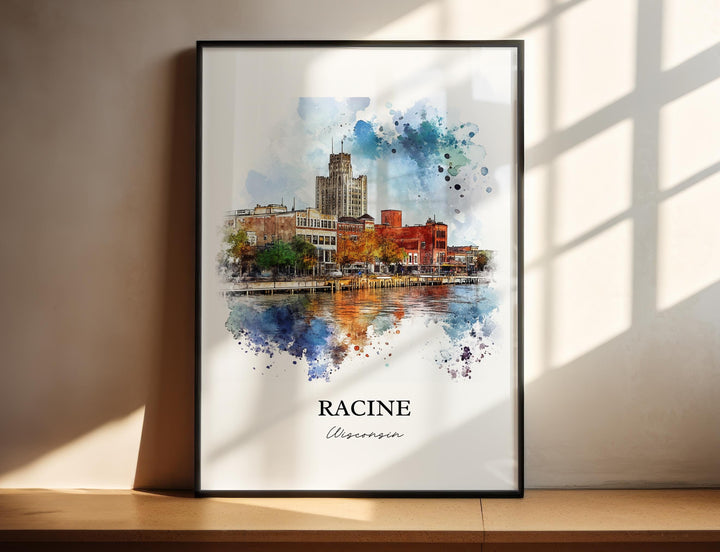Racine WI Wall Art, Racine County Print, Wisconsin Watercolor Art, Racine WI Gift, Travel Print, Travel Poster, Housewarming Gift