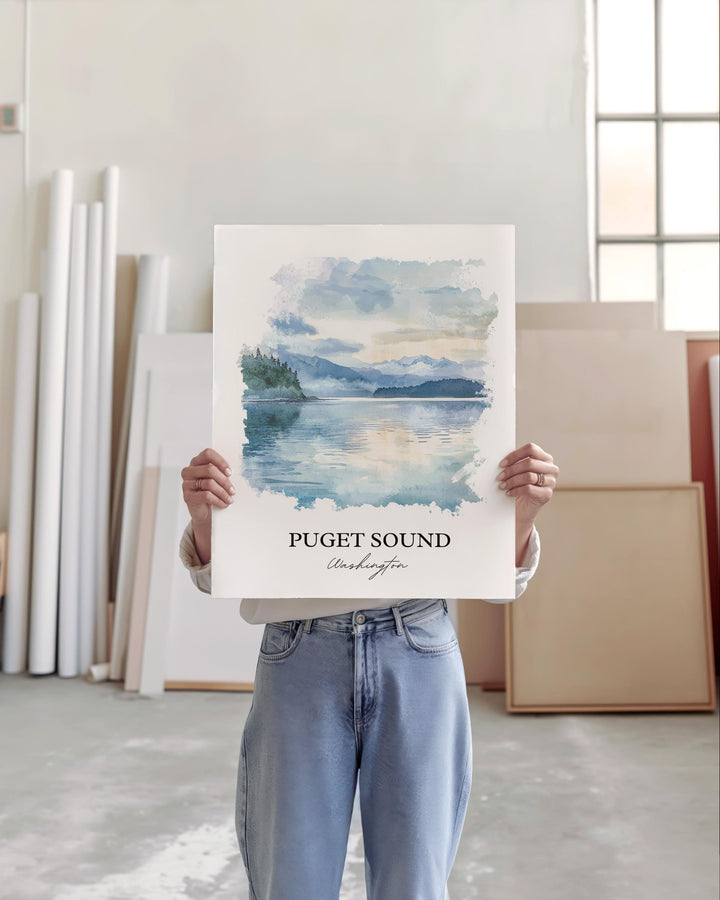 Puget Sound WA Wall Art, Camano Island Print, Washington State Watercolor, Puget Sound Gift, Travel Print, Travel Poster, Housewarming Gift