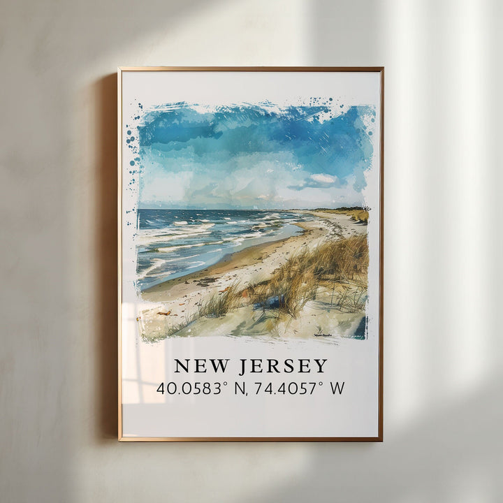New Jersey wall art - Jersey Shore print with coordinates, Framed and Unframed Options - The Perfect Gift, Personalization Available
