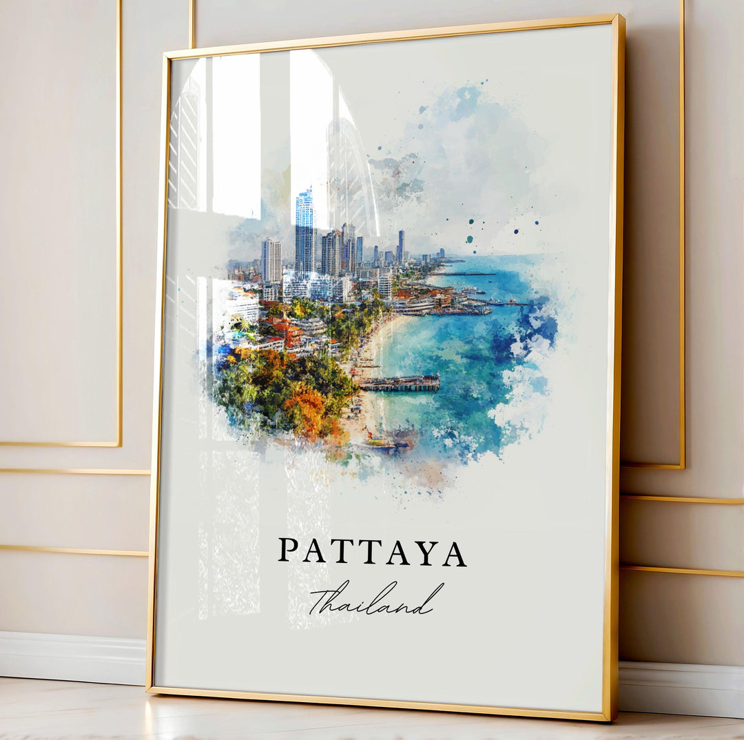 Pattaya Wall Art, Pattaya Print, Pattaya Watercolor Art, Pattaya City Thailand Gift,