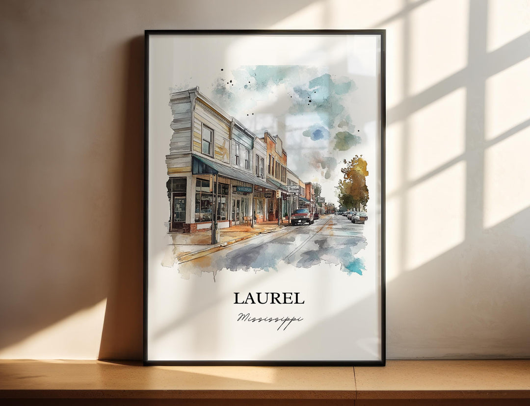 Laurel MS Wall Art, Jones County Print, Mississippi Watercolor Art, Laurel Mississippi Gift, Travel Print, Travel Poster, Housewarming Gift