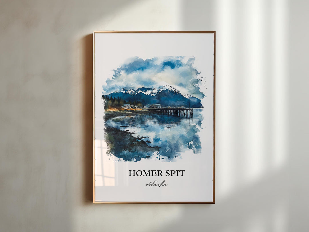 Homer Spit Wall Art, Kachemak Bay Print, Alaska Watercolor Art, Homer Spit Alaska Gift, Travel Print, Travel Poster, Housewarming Gift