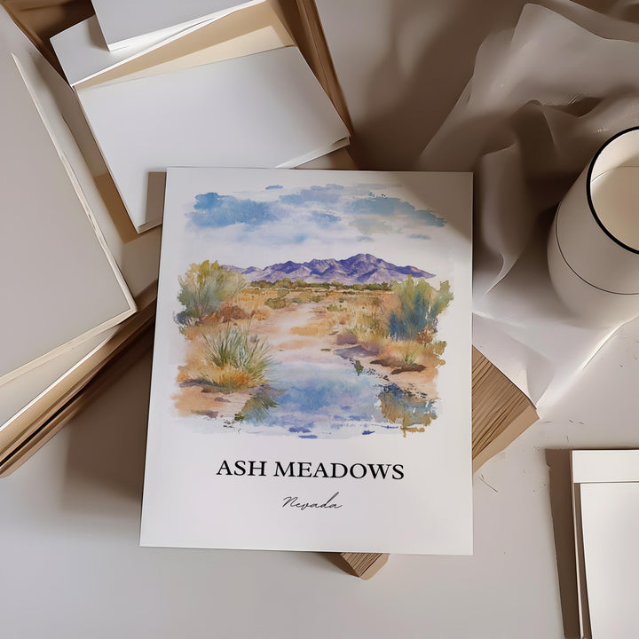 Ash Meadows NV Wall Art, Nye County Print, Nevada Watercolor Art, Ash Meadows Gift, Travel Print, Travel Poster, Housewarming Gift