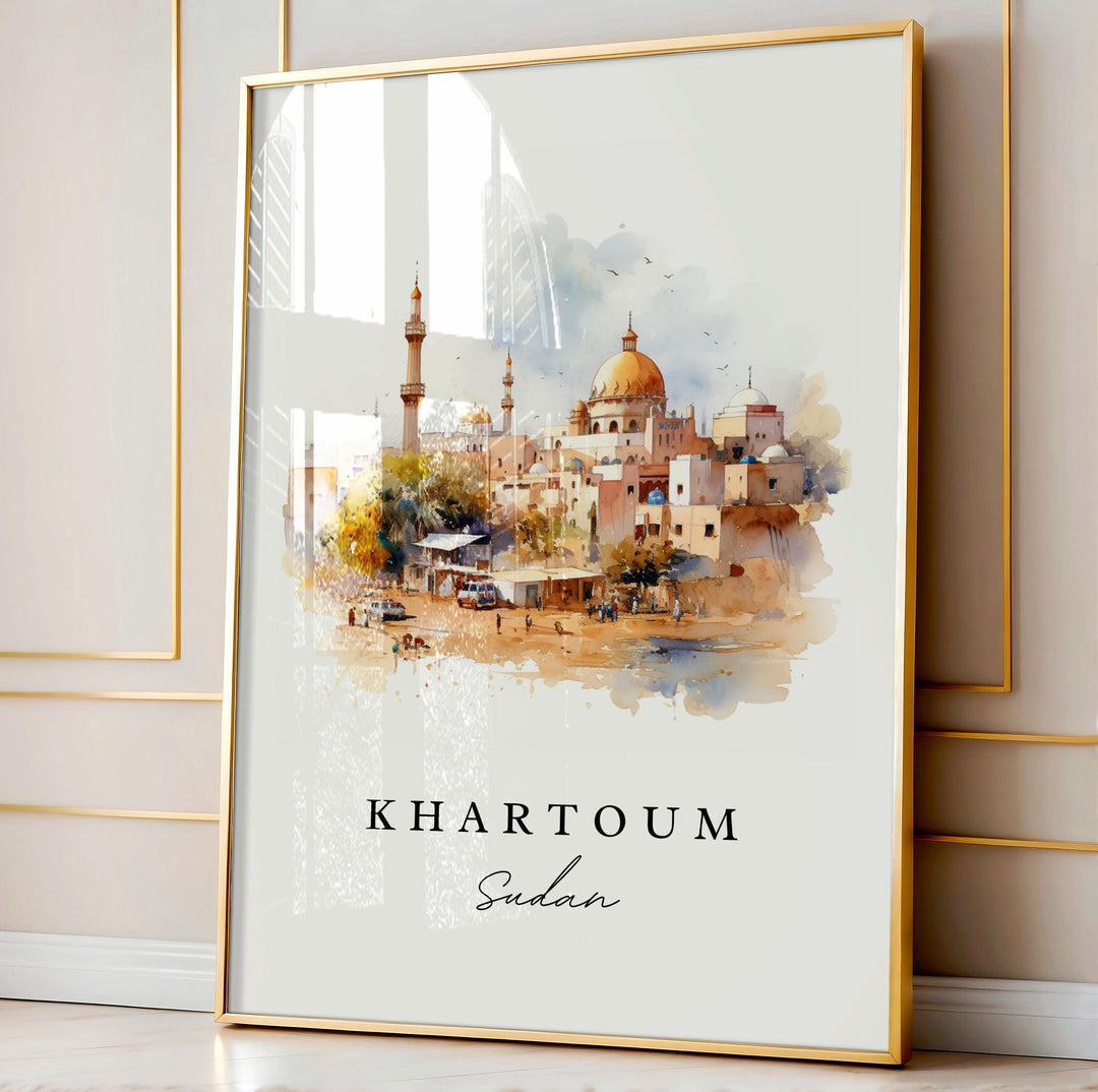 Khartoum Sudan Wall Art, Khartoum Print, Sudan Watercolor Art, Khartoum Gift, Sudan