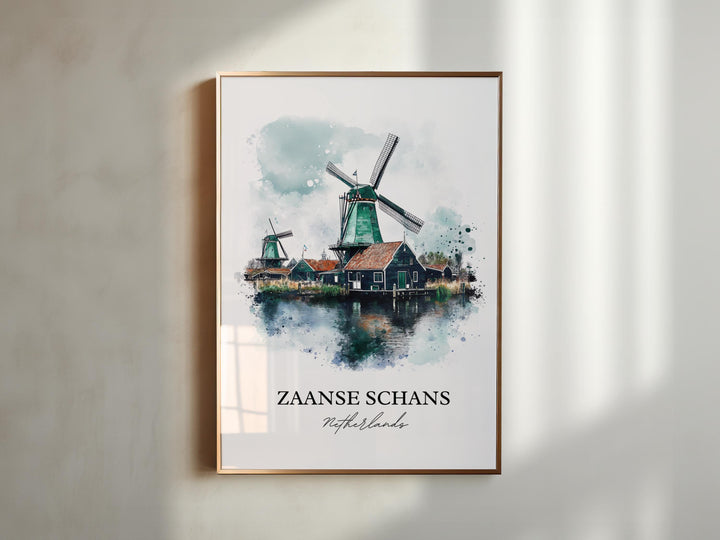 Zaanse Schans Wall Art, Zaandam Print, Netherlands Watercolor Art, Zaanse Schans Gift, Travel Print, Travel Poster, Housewarming Gift