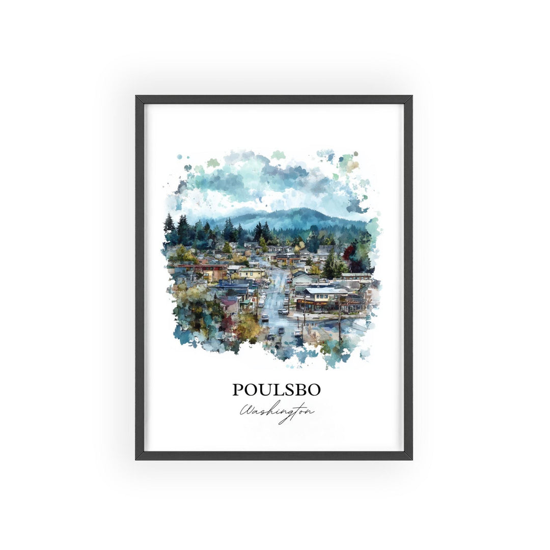 Poulsbo WA Wall Art, Poulsbo Print, Kitsap County WA Watercolor Art, Poulsbo Washington Gift, Travel Print, Travel Poster, Housewarming Gift