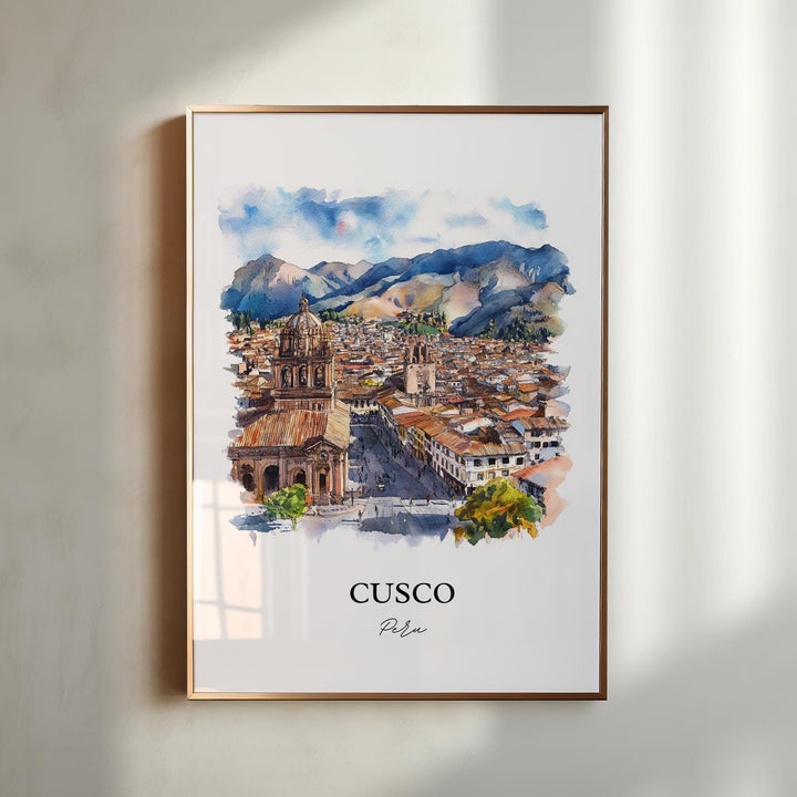 Cusco Peru Wall Art, Cusco Peru Print, Peru Watercolor Art, Cusco Peru Gift, Travel Print, Travel Poster, Housewarming Gift