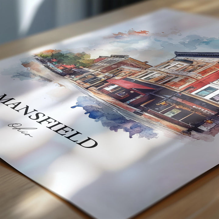 Mansfield OH Wall Art, Richland County Print, Ohio Watercolor Art, Mansfield Ohio Gift, Travel Print, Travel Poster, Housewarming Gift