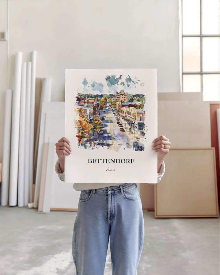 Bettendorf, Iowa, Watercolor Art Print